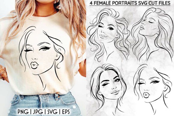 Download Female Portrait SVG, Woman Face Line Art - Premium Resources